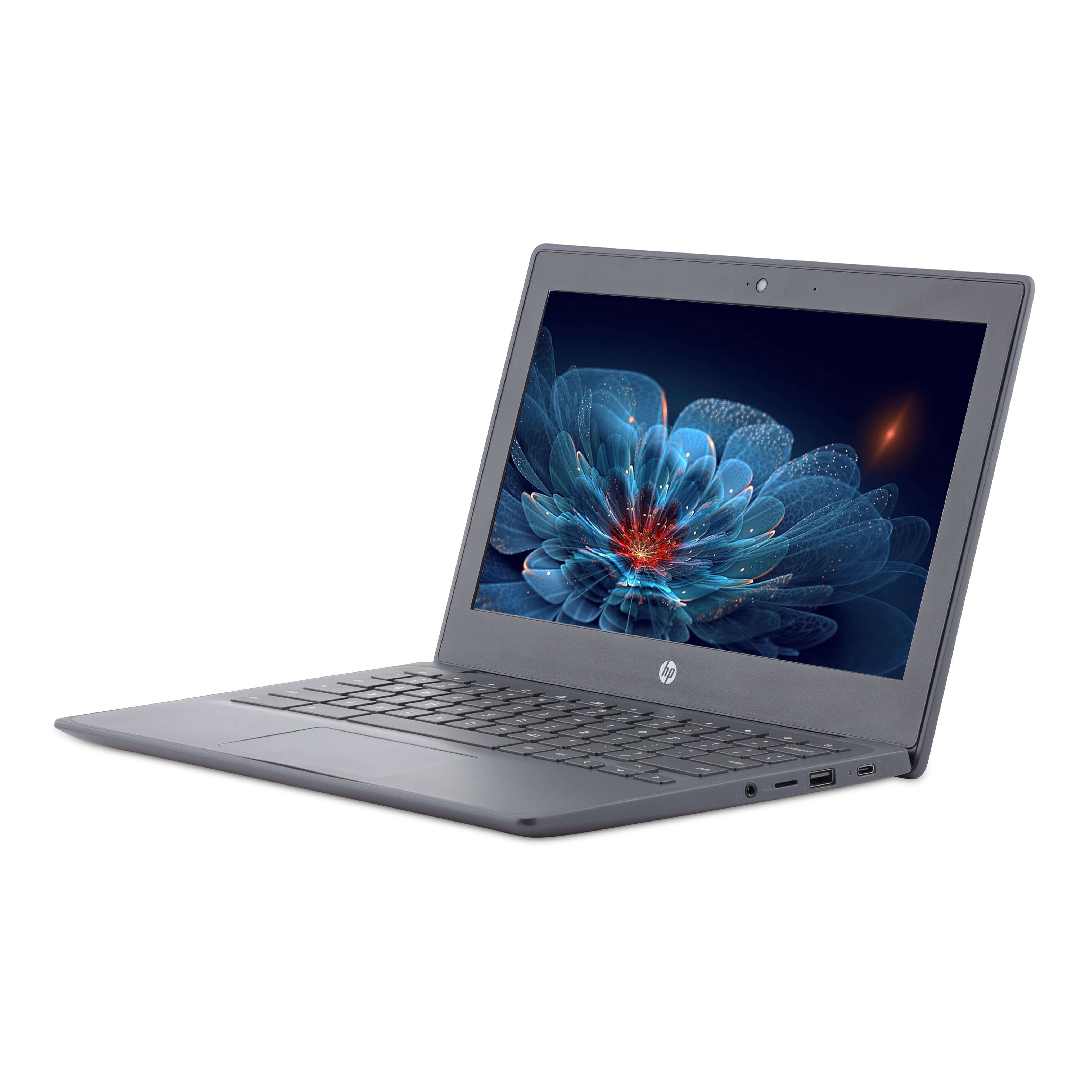 T-Comp Chromebook 11A G8 AMD, 4GB RAM, 32GB storage angled view showing compact design