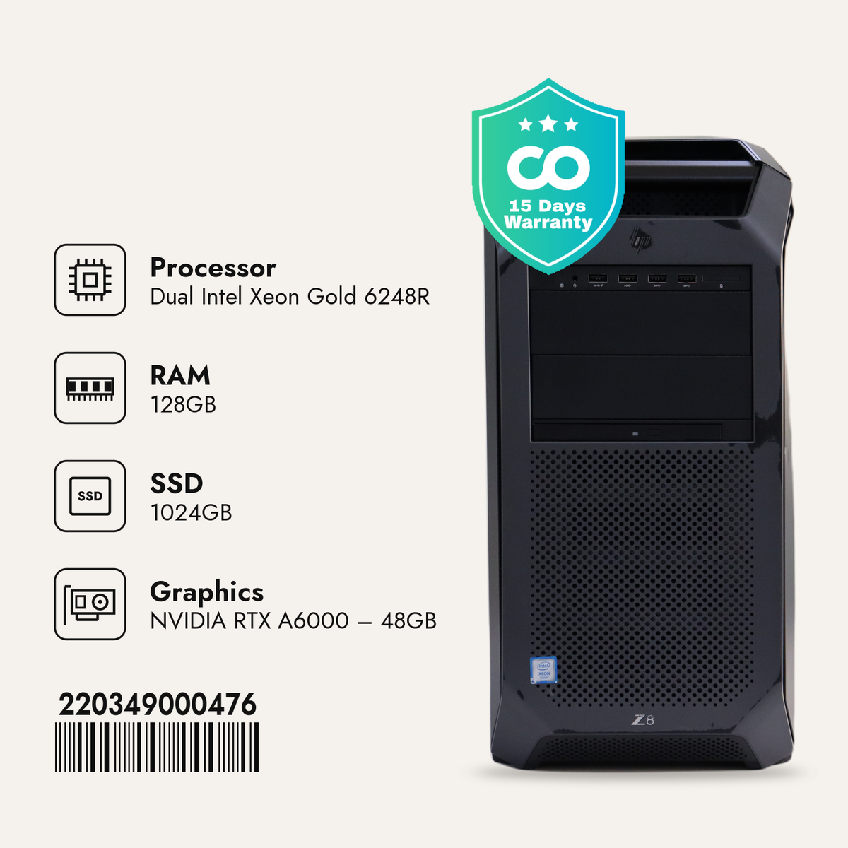 HP Z8 G4 Workstation SN: 00476 front view